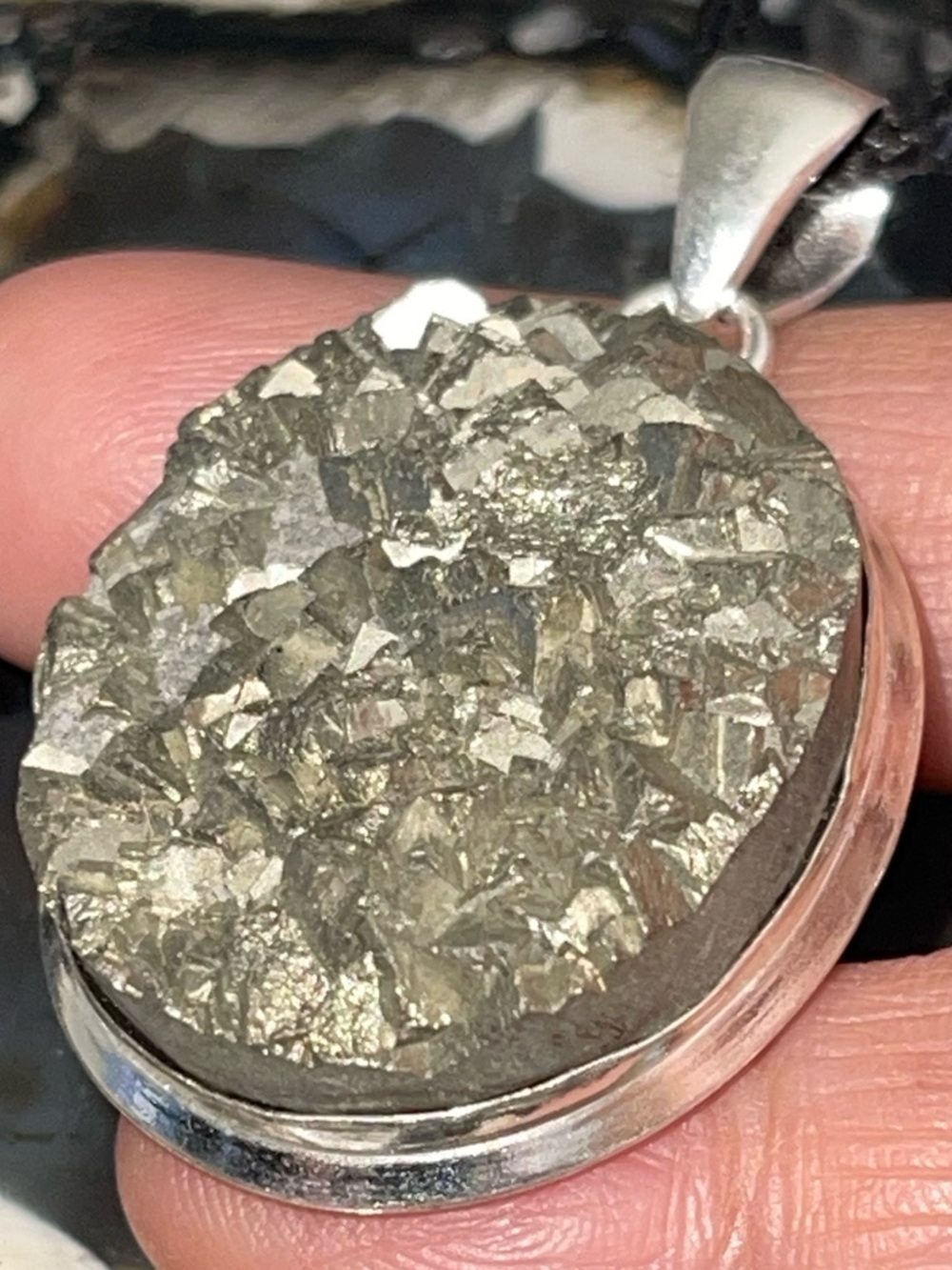 Raw “Fools Gold” Drusy Pyrite Pendant 2”